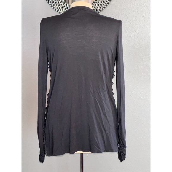 Saks Fifth Avenue Womens S Ruffled Open Front Cardigan Black Ruched Sleeves - Picture 2 of 12